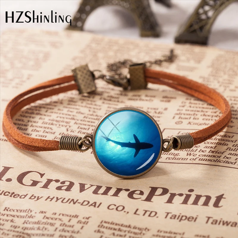 2020 Hot Fashion Jewelry Shark Glass Cabochon Leather Bracelet Shark Deep Ocean Killer Printing Jewelry Bracelet