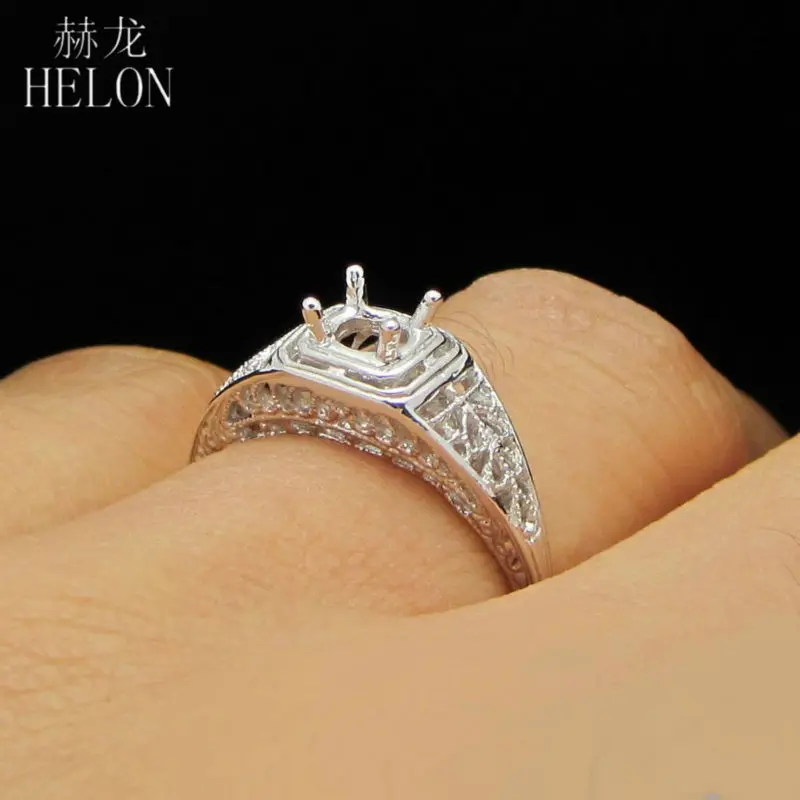 HELON 5mm  Round Cut Sterling Silver 925 Vintage Engagement Engraving Semi Mount Ring Setting  Amazing Fancy Women's Jewelry