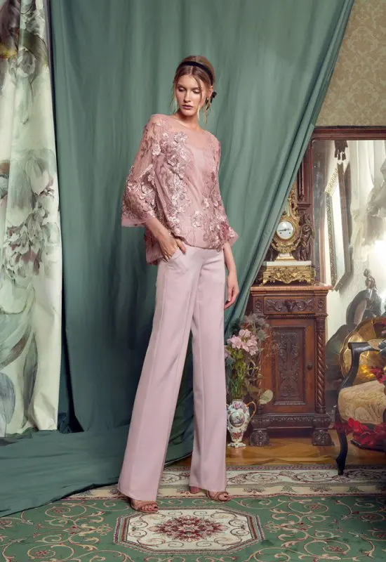 2020 Mother of the Bride Dresses Pants Suit Lace Appliques Long Sleeves Evening Gowns Ankle-Length Wedding Guest Dress