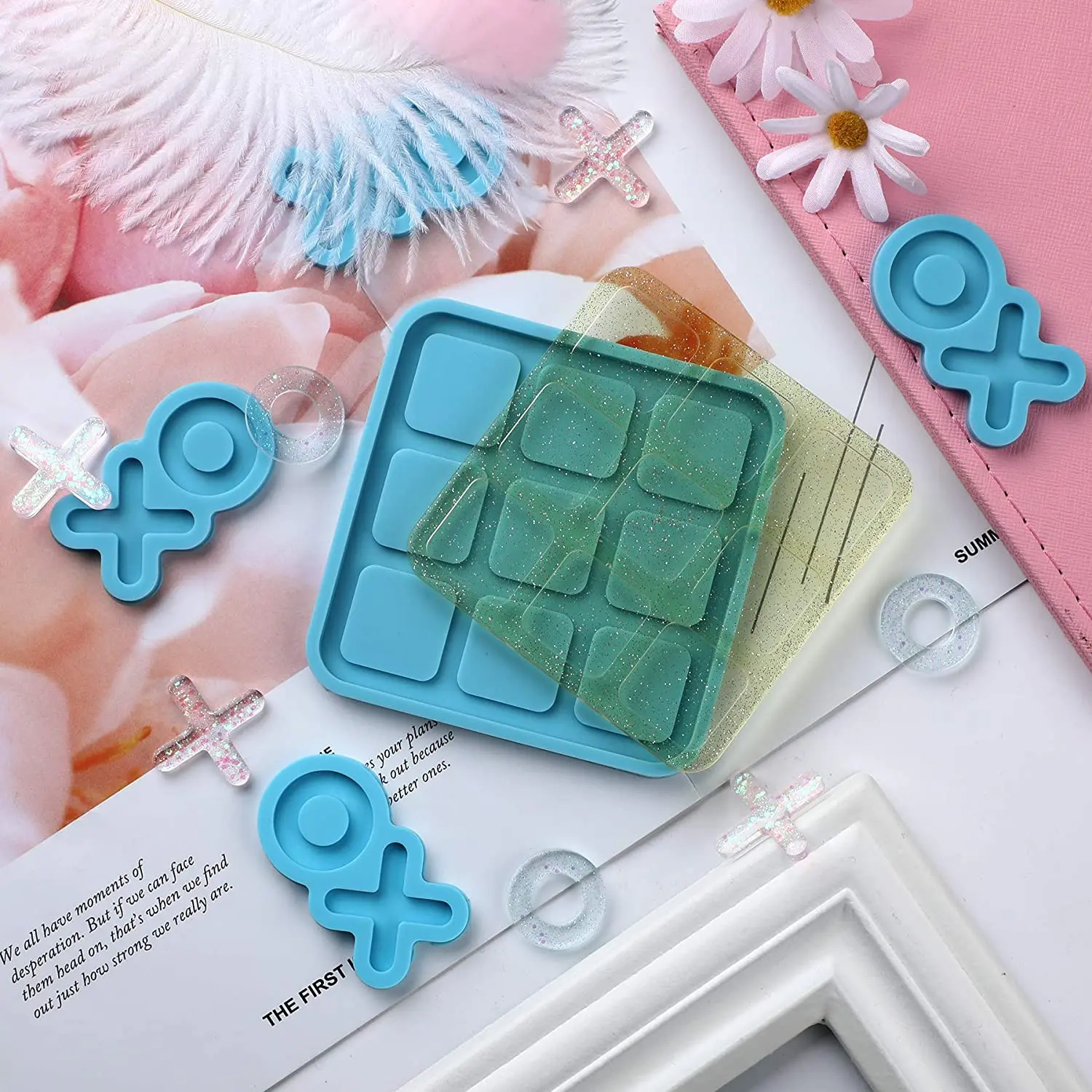 Tic Tac Toe Ox Chess Game Epoxy Resin Mold Mirror Silicone Mould DIY Jewelry Small Pendant Handmade Accessories Ornaments Craft