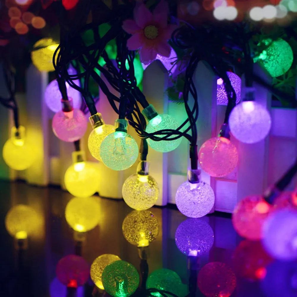 5m/6.5m String Lights Solar Bubble Ball Light String LED String Lights Christmas Outdoor Decoration Garden Light Fairy Lights