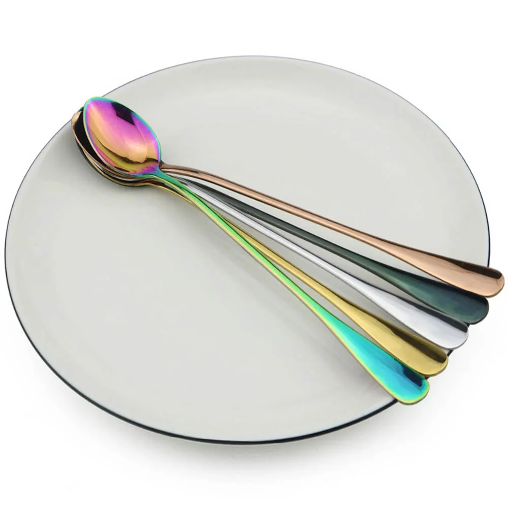 Colorful Long Handled Teaspoons Juice Coffee Stirring Cutlery Stainless Steel Spoon Ice Cream Dessert Spoon Kitchen Accessories
