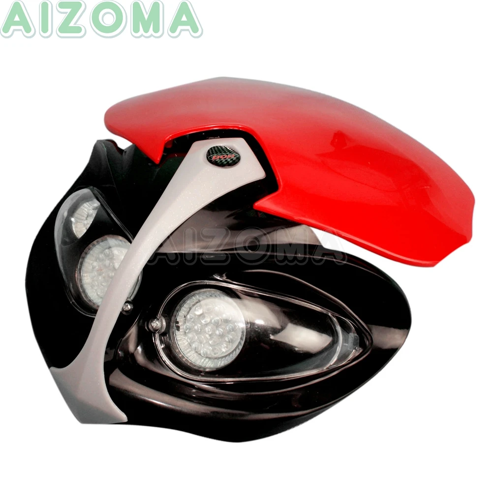 Red Dual Street Motorcycles LED Headlight For Yamaha Suzuki Honda CB CBR CRF CRM 500F 600RR 1000R Dirt Bike Universal Head Light