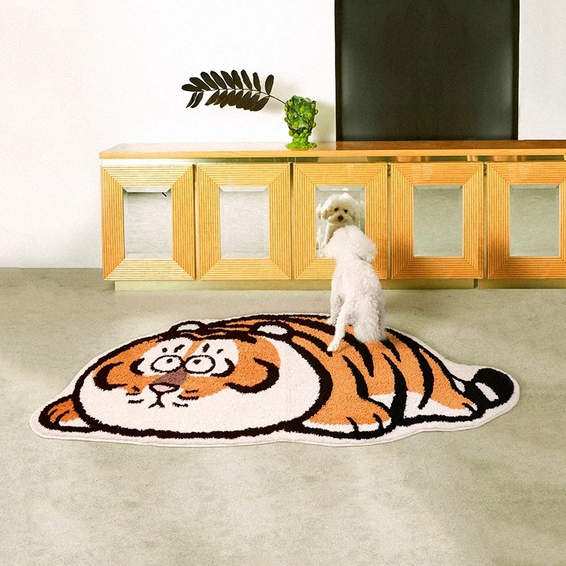 Cute Tiger Shaped Woven Area Rug 73x160cm, Muti-fuction  Children Room Bedside Carpet,Decoration Hanging rug,Tapestry, Door Mat