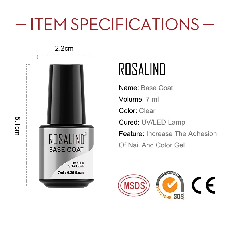 ROSALIND 2pcs Base Top Coat Gel Polish Nail Art Design Soak Off Gel Lacquer Long Lasting All For Manicure 7ml Nail Polish