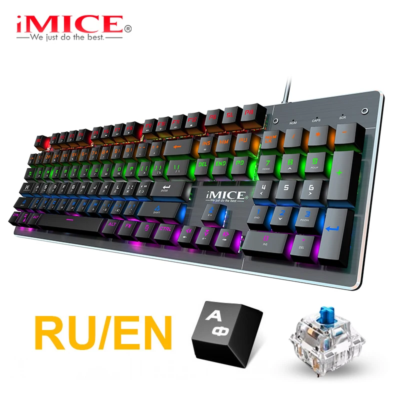 Gaming Keyboard Mechanical keyboard Gamer with backlight USB RGB 87/104 keycaps Wired Ergonomic Russian keyboard For PC Computer