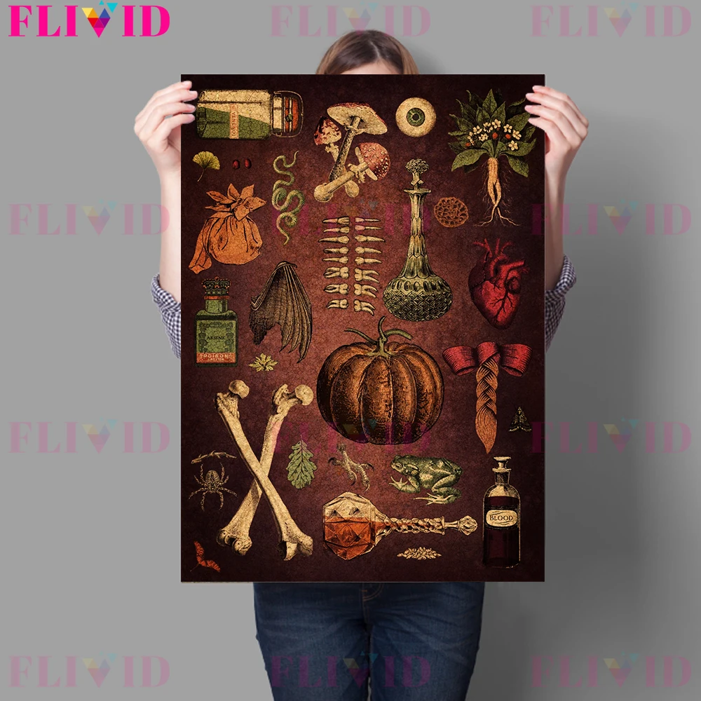 Steampunk Witch Secret Garden Vintage Wall Art Canvas Painting Witchcraft Magic Supplies Decoration For Living Room Unframed