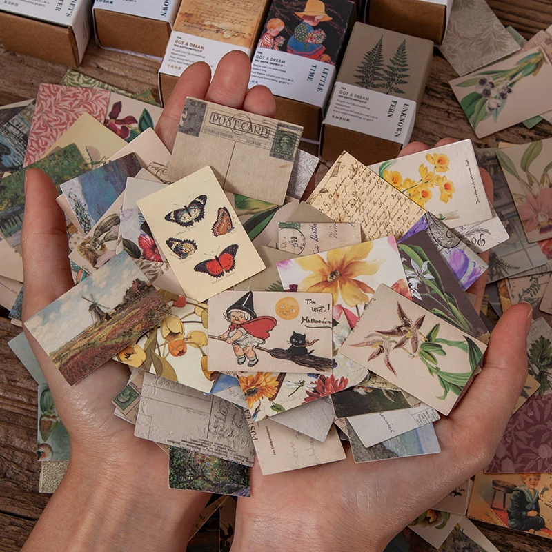 100pcs Plant butterfly Vintage Book collection Kraft Paper Mini Greeting Card Postcard DIY Decoration Material  Retro LOMO Card