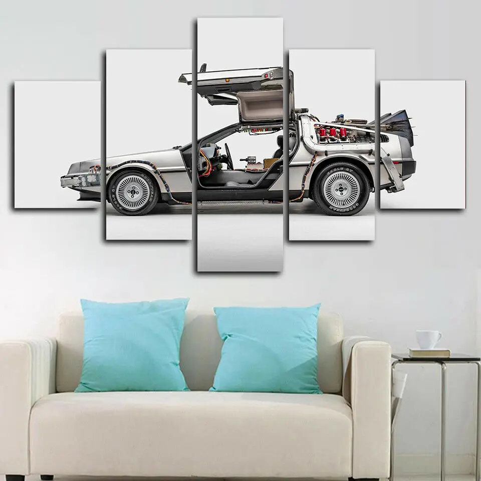 No Framed Canvas 5 Pcs DeLorean DMC-12 Back to Future Wall Art Posters Pictures Paintings Home Decor for Living Room Decoration