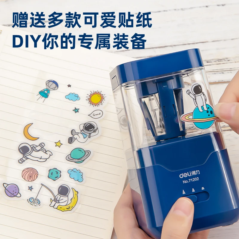 Deli – ensemble de papeterie 6 en 1 pour étudiants, taille-crayon électrique, gomme électrique, nettoyeur de bureau, autocollants, fournitures scolaires