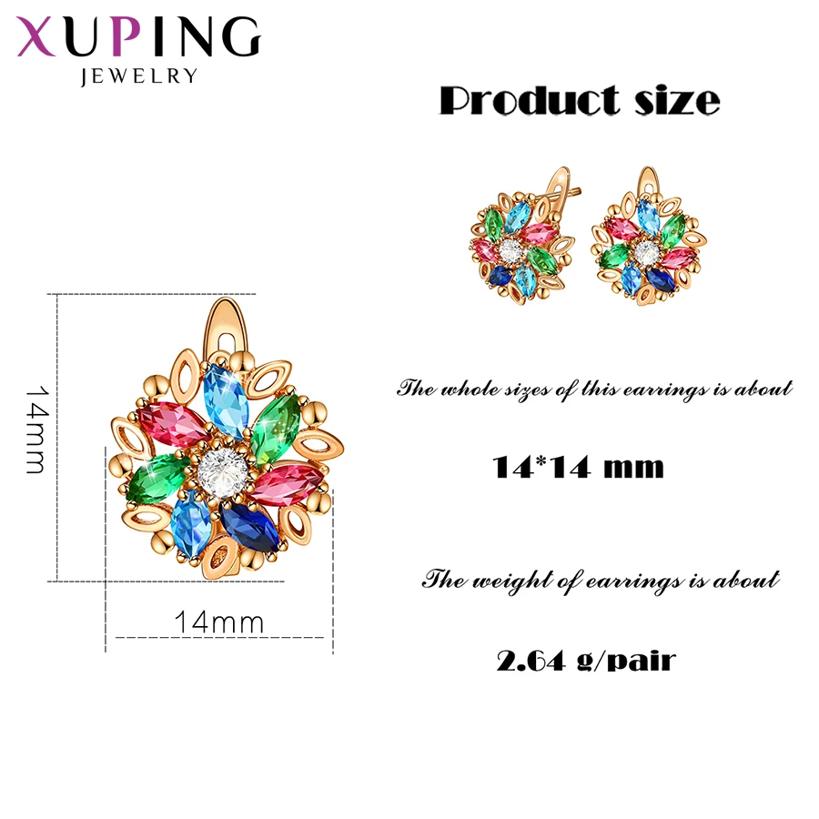 Xuping Jewelry Fashion Women Huggies Earrings with Colorful Flower Shaped Synthesis Cubic Zirconia 98251