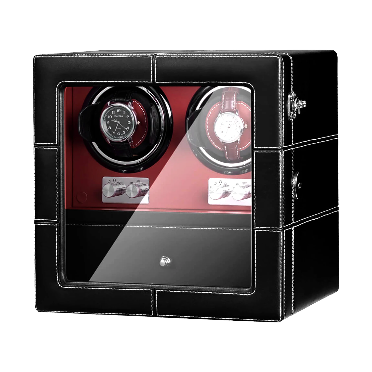

10 Modes AAA Quality Microfiber Black Watch Winder with Quiet Motors 2+4 Storage Red PU Leather Interior AC Adapter