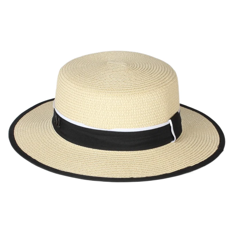Wholesale Summer Wide Brim Panama Hats Women Ladies Natural Straw Hat Flat Top Paper Caps