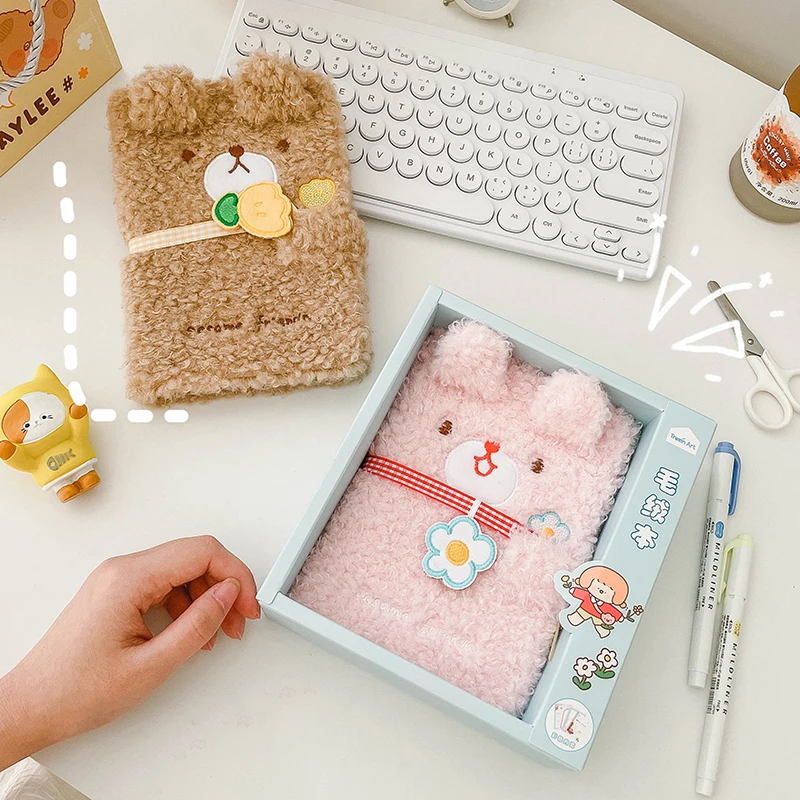 Kawaii Sesame Garden Notepad Cute Girl Heart Plush Bear Magnetic Button Book Color Page Notebook Study Office Supplies