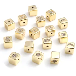 1PC Copper Micro Pave Square Beads Gold Color Clear Rhinestone Moon Eye Metal Loose Beads DIY Making Necklace Jewelry 7mm x 7mm