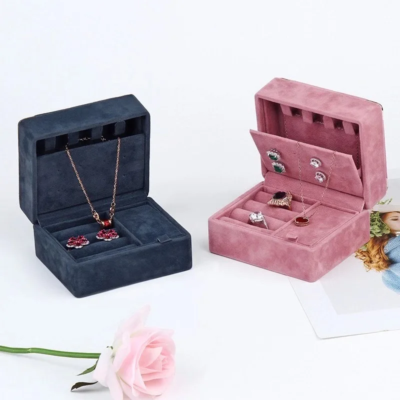 

Girls Rectangle Velvet Earrings Jewelry Organizer Storage Case Portable Gift Boxes Travel Ring Box Earring Jewelry Boxes