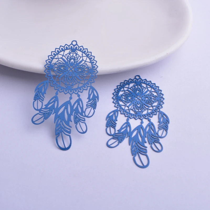 30 Stück AB6374 27*48mm Filigran Versilberte Traumfänger-Ohrring-Anhänger aus Messing in Roségoldfarbe, Traumfänger-Charms, DIY-Teile – Detail 11