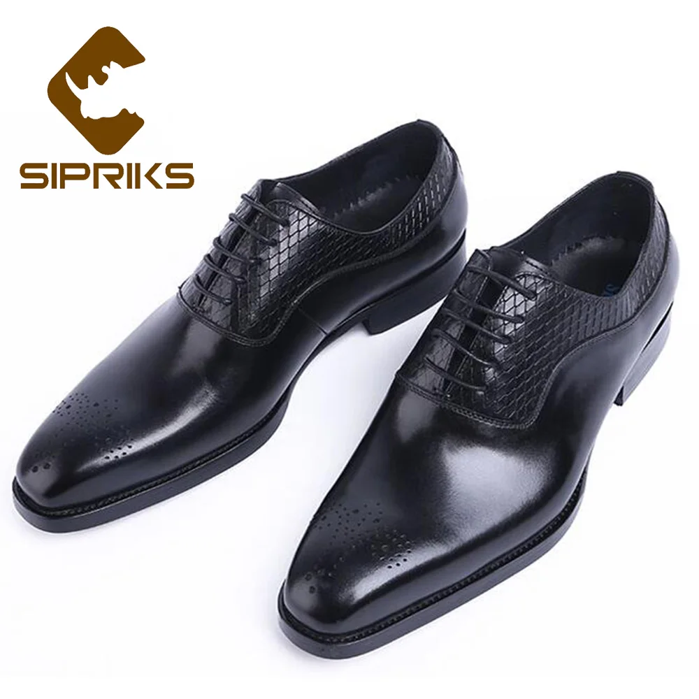 2021 SIPRIKS Genuine Leather Mens Casual Shoes Italian Handmade Lace Up Black Brown Oxfords Business Leisure Shoe Wedding Wear