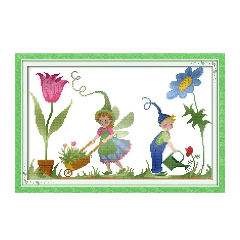 Tiny garden workers cross stitch kit cartoon 14ct 11ct count print canvas stitching embroidery DIY handmade needlework