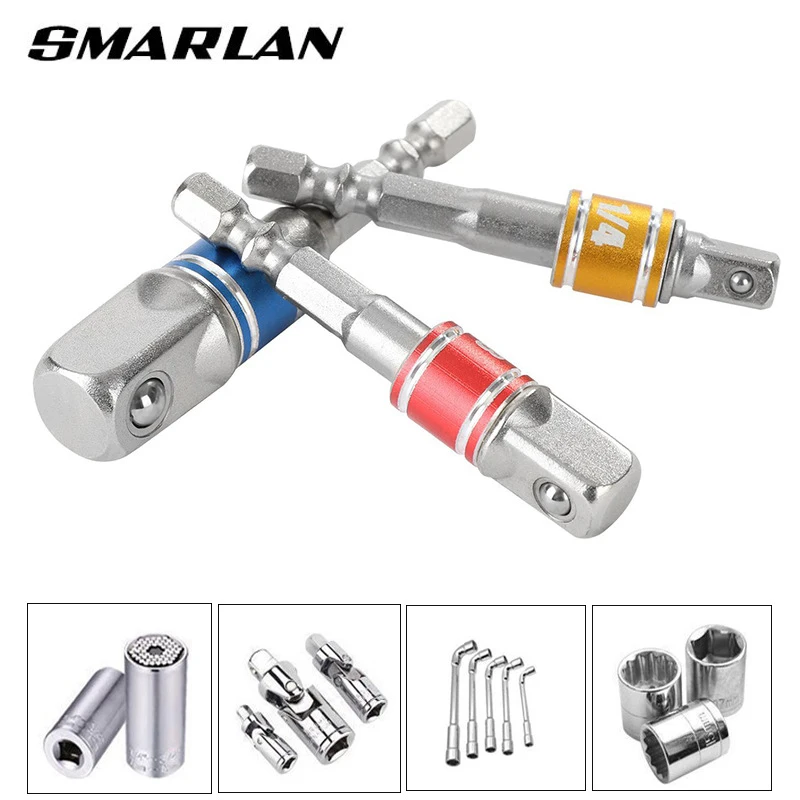 Shank Drill Socket Adapter for Impact Driver with Hex Shank to Square Socket Drill Bits Bar Extension Set 1/4\