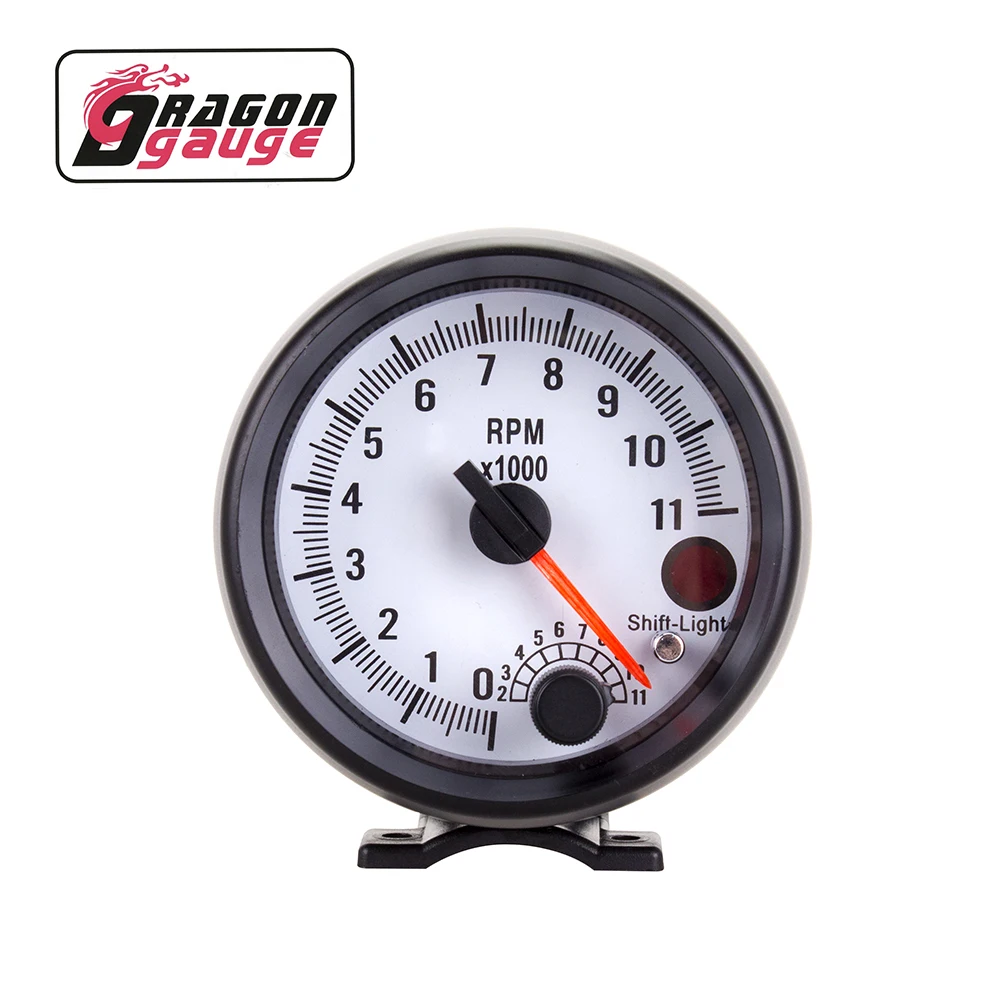 「DRAGON」 3.75 Inch 95MM Car Tachometer RPM Meter Racing 0~11000 RPM 7 Color Lights With Gauge Rack for 1~8 Cylinder 12V Car