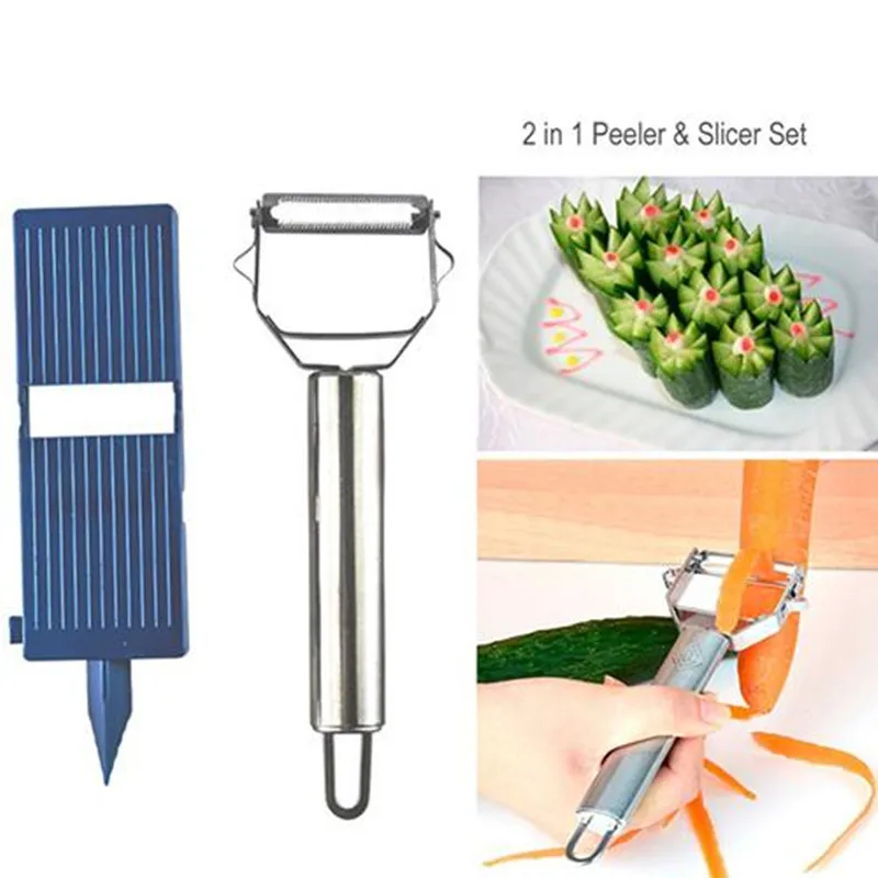 

2 in 1 Peeler Slicer Set Kitchen Peeler Fruit Tool Shred Vegetable Magician Cutter Julienne Potato Carrot Grater Tool