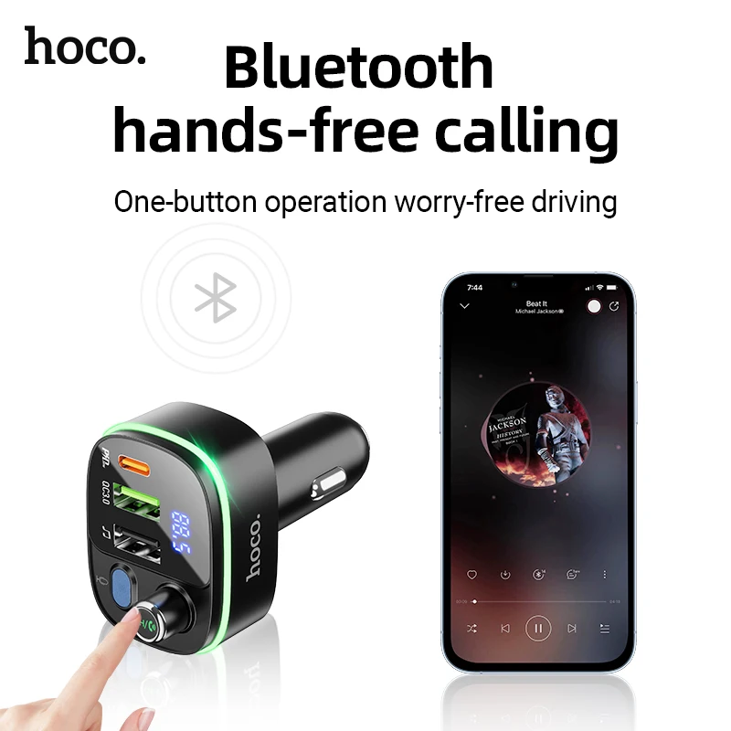 HOCO QC3.0 PD 20Ｗ fast Charge USB Car Charger LED Display FM Transmitter Modulator Bluetooth Handsfree Car Kit Audio MP3 Player