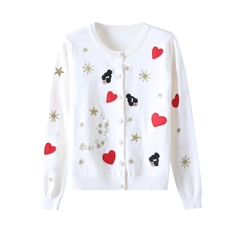 Spring Women\'s Embroidered Sweater Cute Star Embroidered Pearl Button Knit Cardigan New in 2024