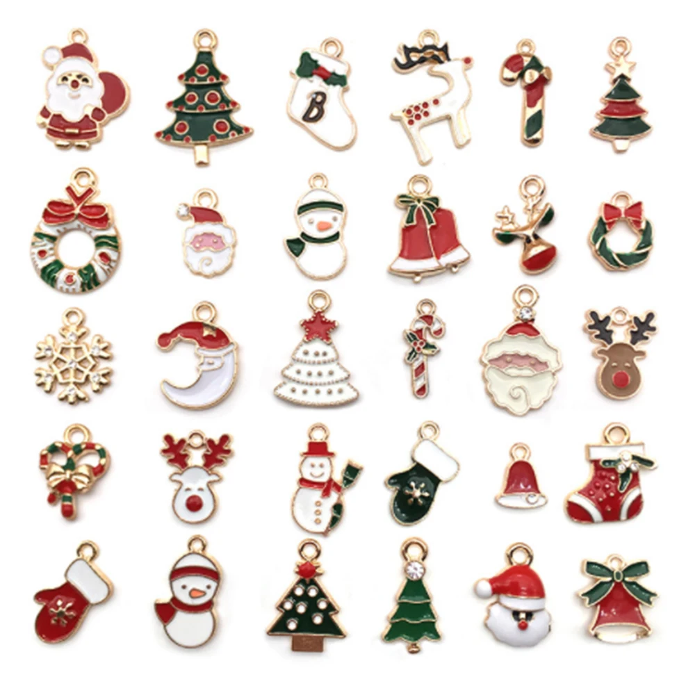 30 Pcs Christmas Pendant Christmas Element Oil Drop Pendant Cute Alloy Ornament For Headwear DIY Craft Sturdy And Durable