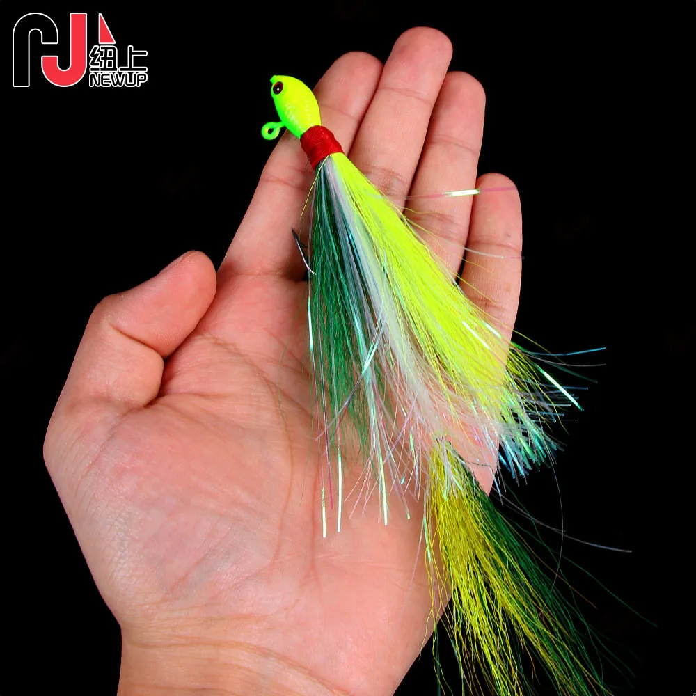 NEWUP two-tailed Bucktail jig head bait saltwater Bucktail hair hooks  Deer Hair Feather Hook Beard Jigging Lure Fishing