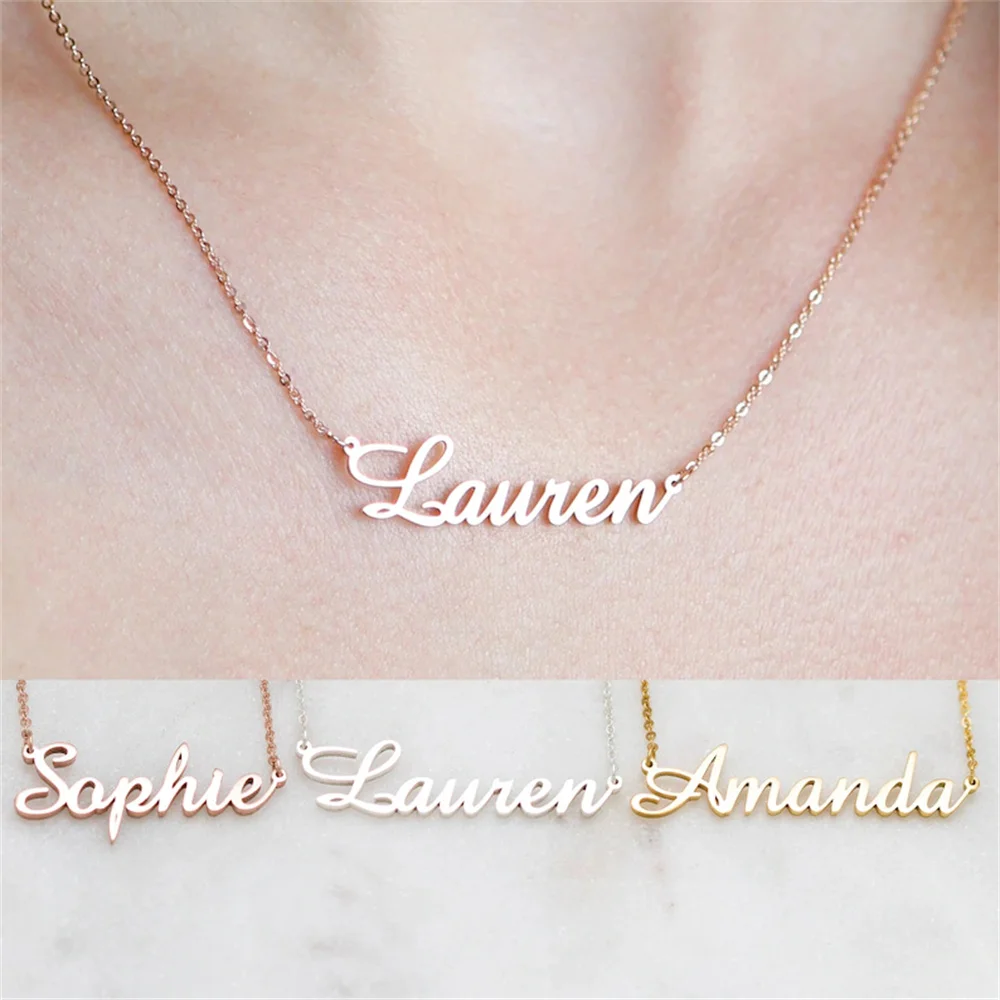 New Customized Fashion Stainless Steel Name Necklace Wholesale Personalized Letter Gold Choker Necklace Pendant Nameplate Gift