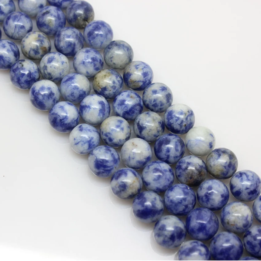 New Round Natural Stone Blue Spot Dalmation Loose Beads for DIY Bracelet Necklace 2/3/4/6/8/10/12mm Accessories 15