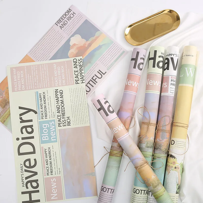 20pcs Kraft Wrapping Paper For Wedding Birthday Party Gift Wrap English Newspaper DIY Flower Parcel Packing Decor Papier