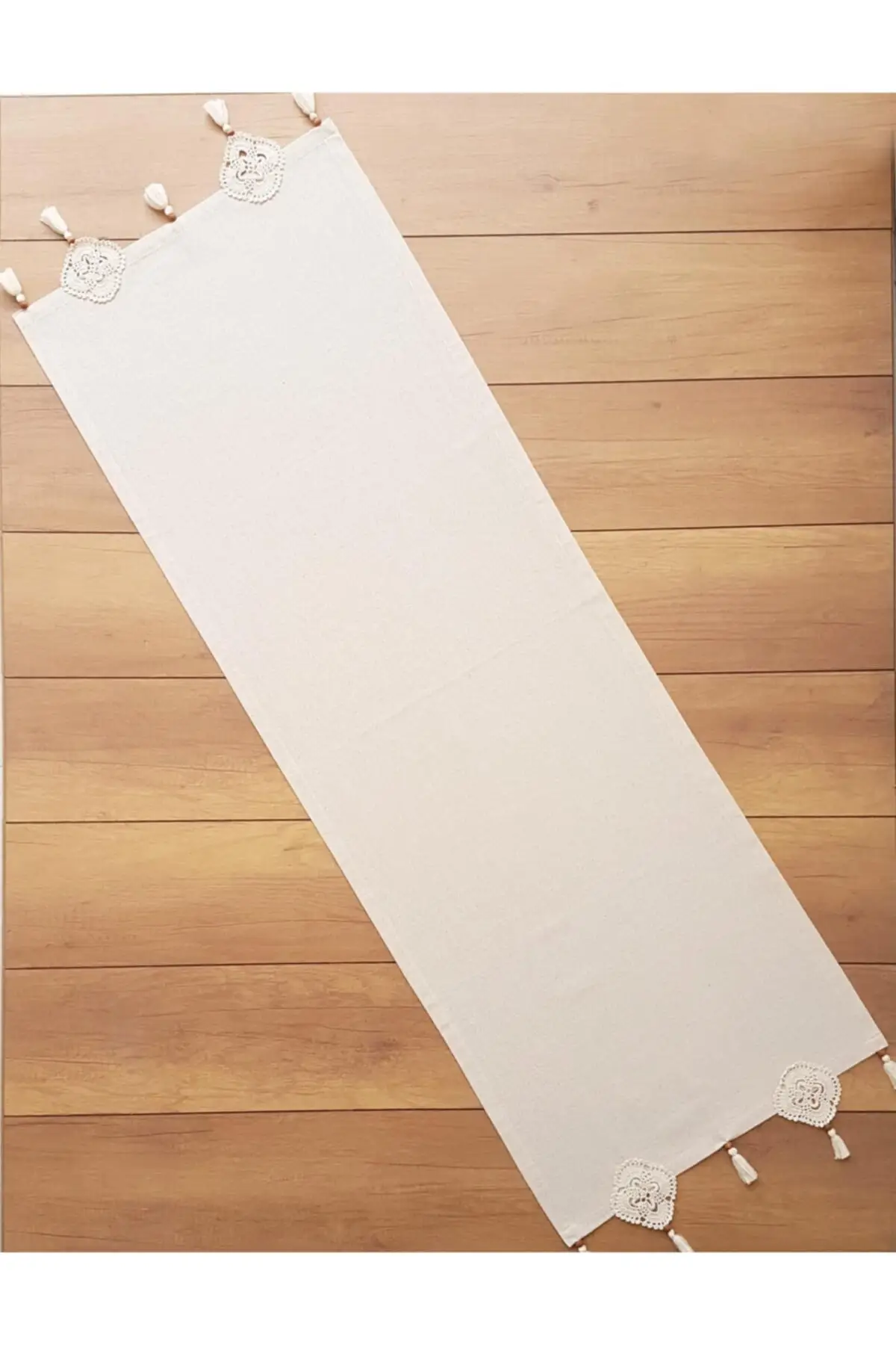 Ruched Solid Linen Runner Naturel White Elegant Washable