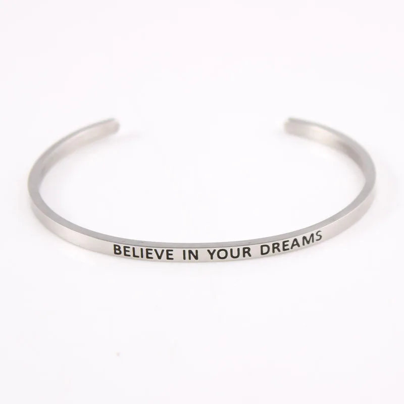 Stainless Steel Mantra Bracelet Positive Inspirational Quote Handmade Cuff Engraved Bangle Bracelet For Women Best Gift