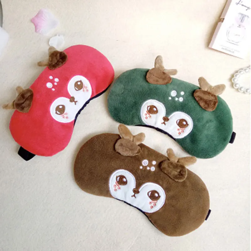 Cute Deer Sleeping Eye Mask Cover Black Christmas Elk Eyepatch Portable Short Plush Blindfold Aid Eye Cover No Ice Bag