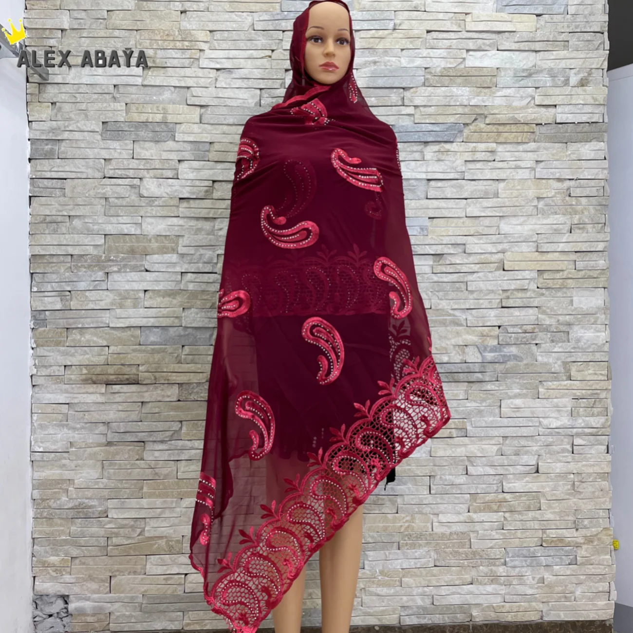 

African Chiffon Scarf for Women, Embroidery Muslim Hijab, Economic Scarf, Splicing Design, Free Shipping, New, AL039, 2021