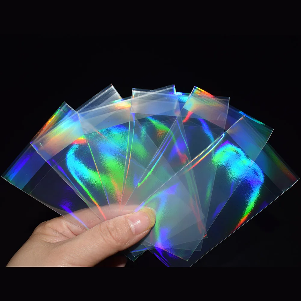 Fundas transparentes de papel de aluminio arcoíris para tarjetas comerciales, Protector holográfico para fotos de Idol de Corea, 100 unidades