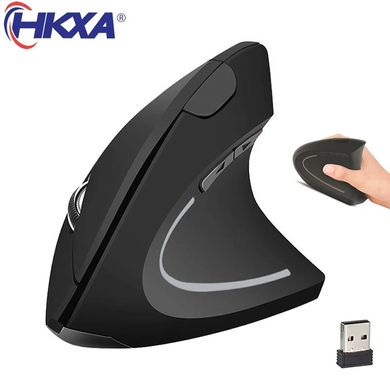 HKXA-ratón Vertical inalámbrico para juegos, periférico ergonómico Vertical para ordenador de escritorio, USB, 1600DPI, para PC, portátil, oficina y hogar