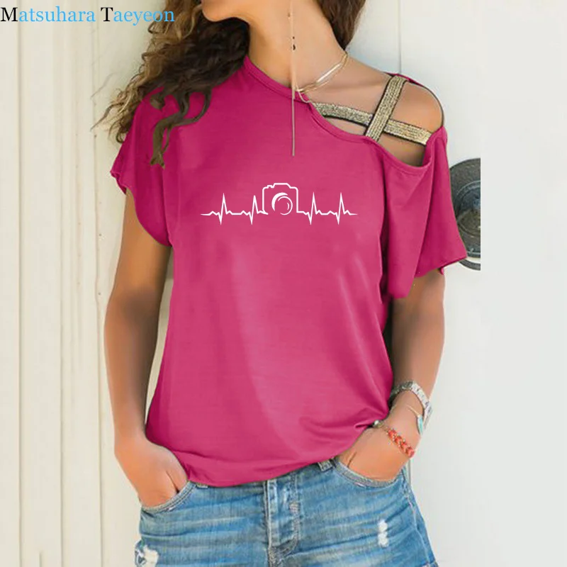 Heartbeat of Camera Women T-shirt Print T Shirts Summer Short Sleeve Cotton Tshirt Fashion Photographer T-shirts Tops Clothing