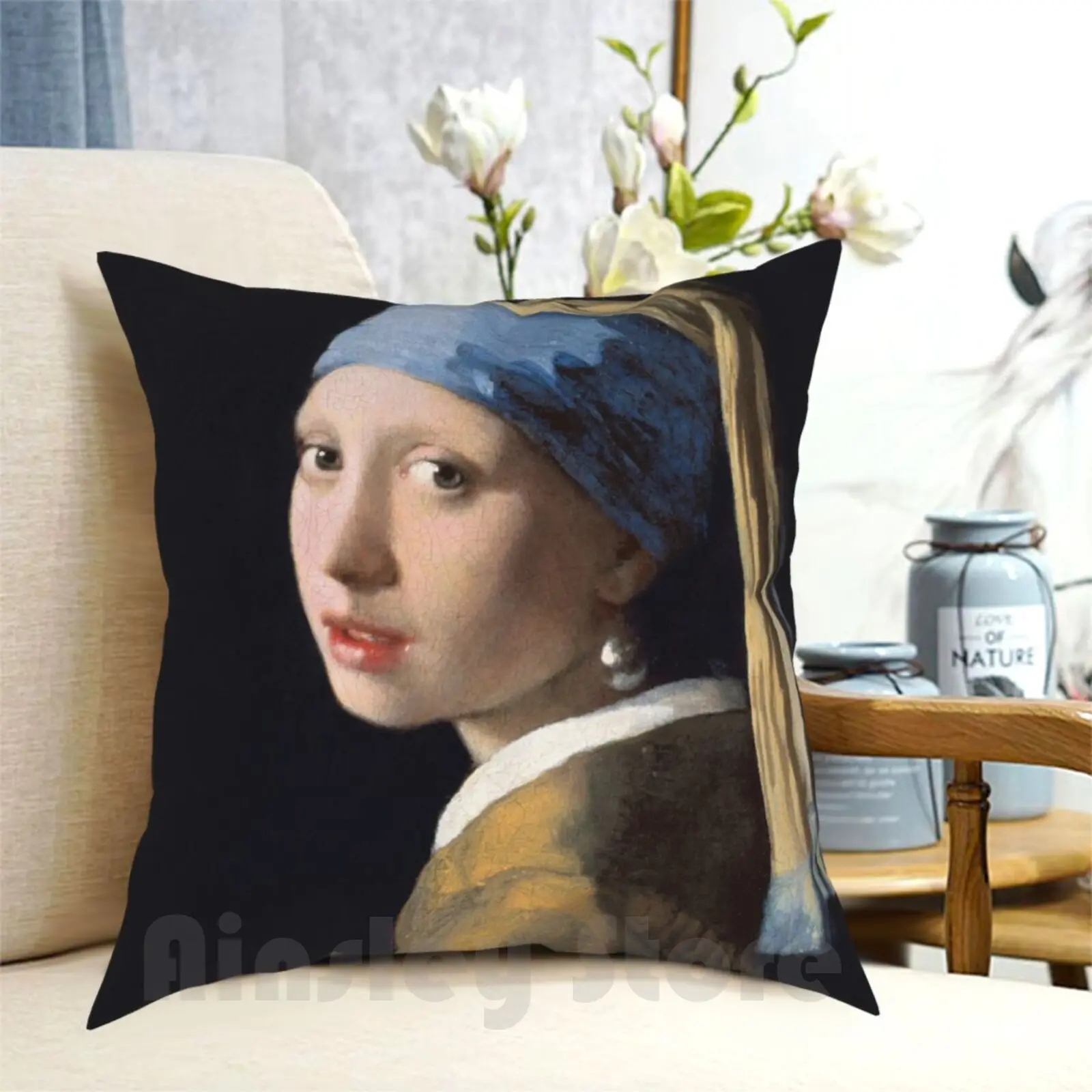 Girl With A Pearl Earring Pillow Case Printed Home Soft DIY Pillow cover Vermeer Fine Art Vintage Fashion Earring Womens