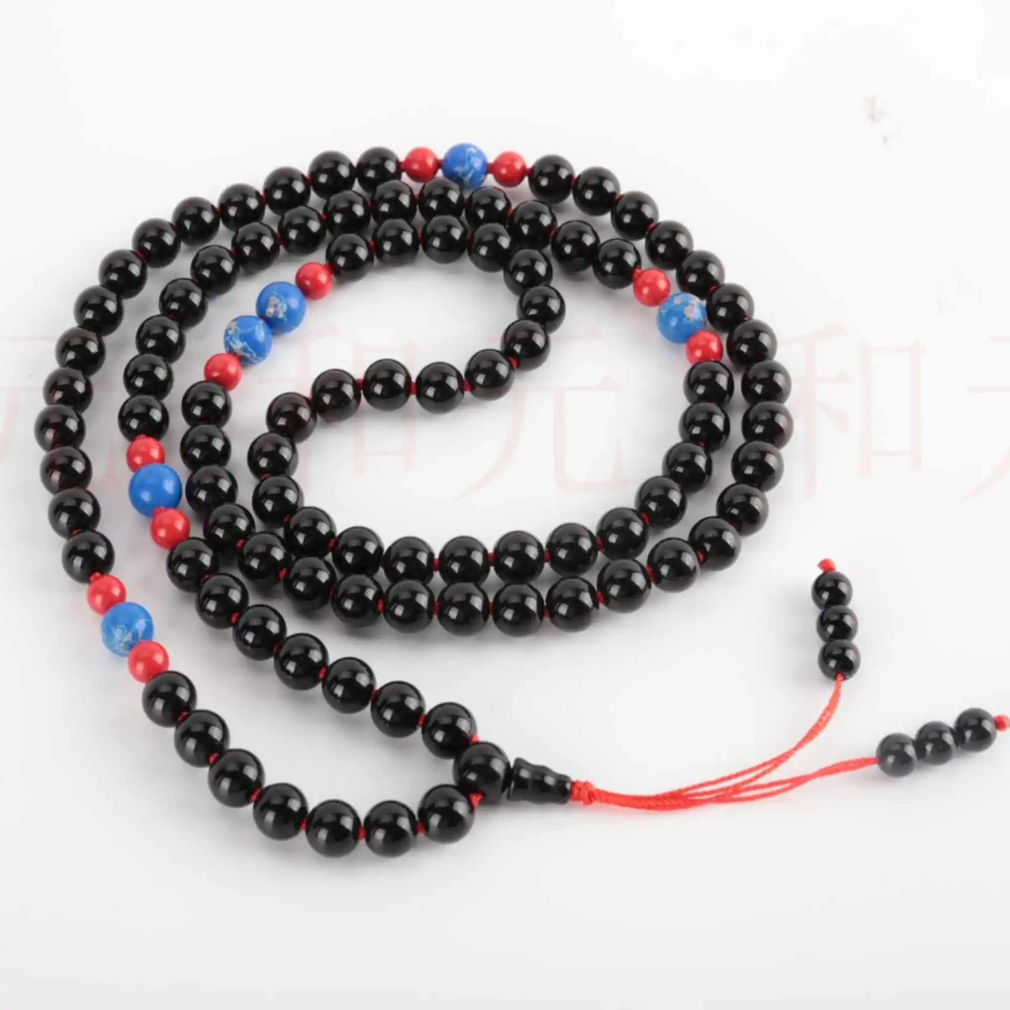 6mm 108 Natural black agate cinnabar knot Tassel Necklace Diy Restore Stress Pray Prayer Dark Matter Buddhism Healing Mala