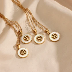 E.B.belle Stainless Steel PVD Plated Hollow Shell 26 Letters Pendant Necklace Small Round Coin Pendant Initial Necklace