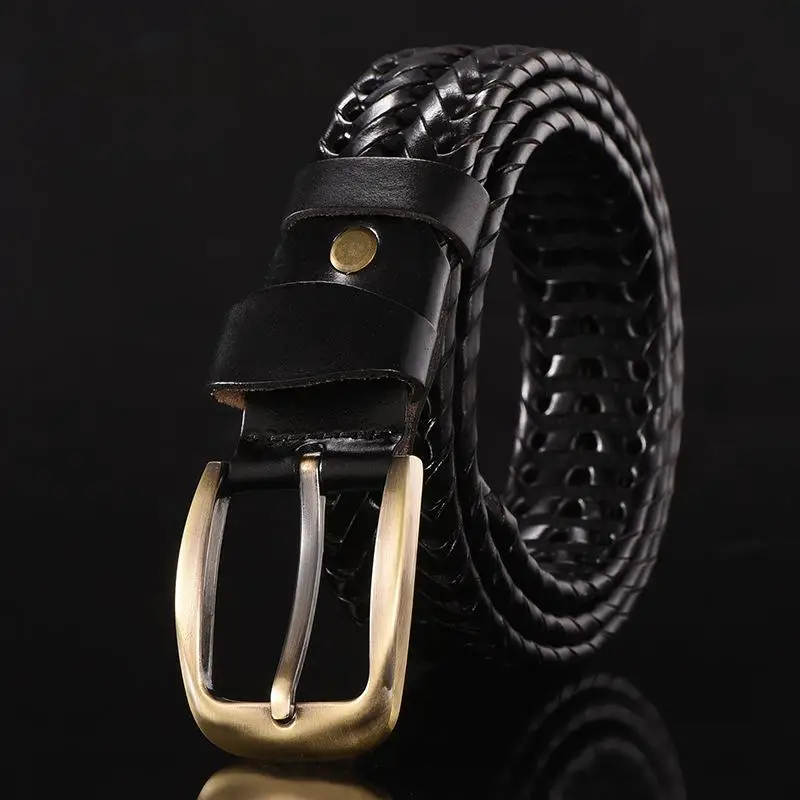 ANYONGZU Design Luxury 100% cowhide Belt Men Hand Woven Casual Versatile Simple Fashion For All around Jeans 100 105 110 115 120