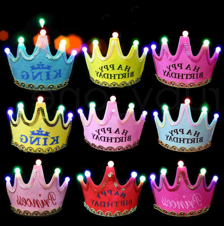 Children's Birthday Party Decoration Hats Christmas Glowing Crown Cap Baby One-year-old Adornment Supplies Date Of Birth Hat