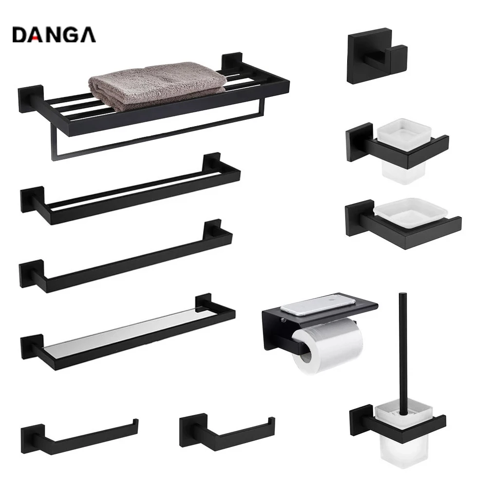 Black Quality Stainless Steel Bthroom Hardware Set Towel Rack  Roll Paper Holder Liquid Soap Holder Soap Dish  Bath Accessories