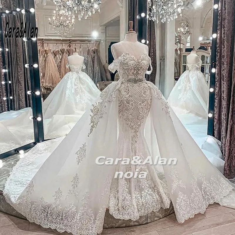 Vestidos De boda de sirena De lujo, con tren desmontable, de encaje, vestido De novia, vestidos de princesa para novias, 2021