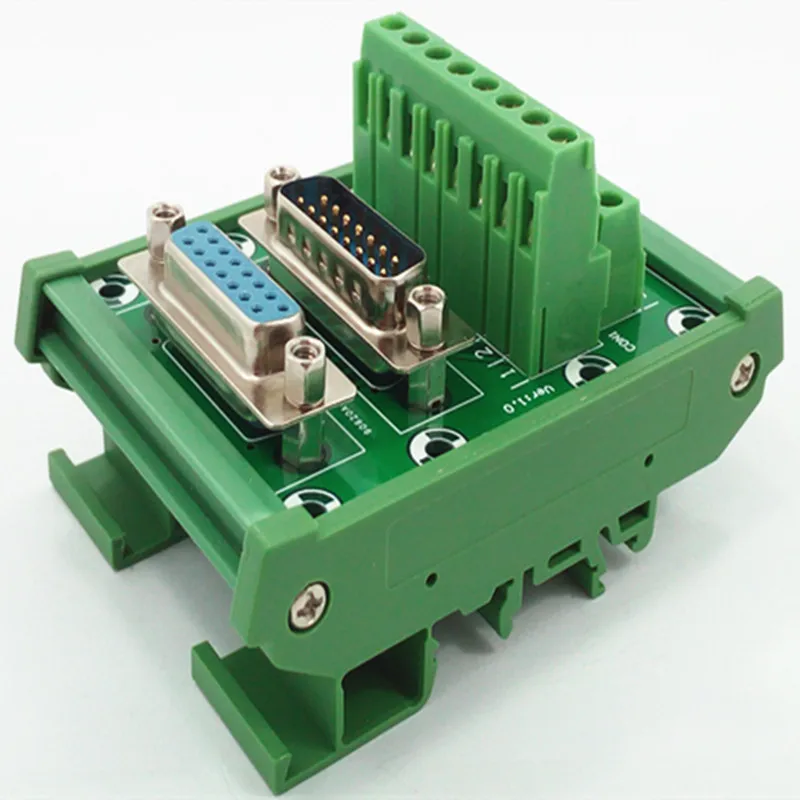 

D-SUB DB15 DIN Rail Mount Interface Module Male/Female Header Breakout Board, Terminal Block, Connector.