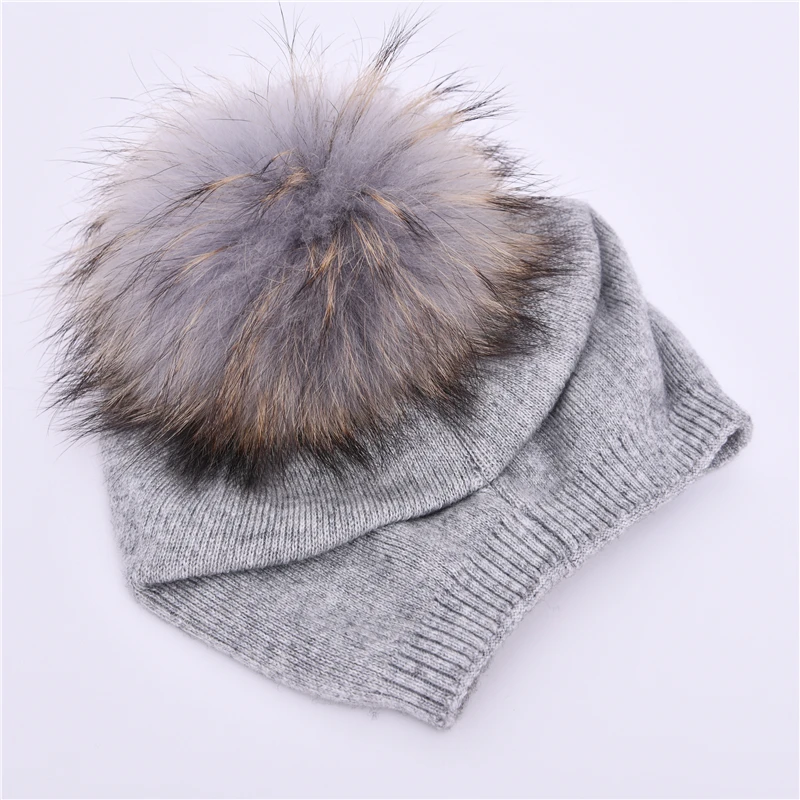 Jxwatcher Winter Warm Baby Beanies Hat Real Fur Pom Pom Children Hats Wool Knitted Cute Cap For Girls Boys Casual Solid Color