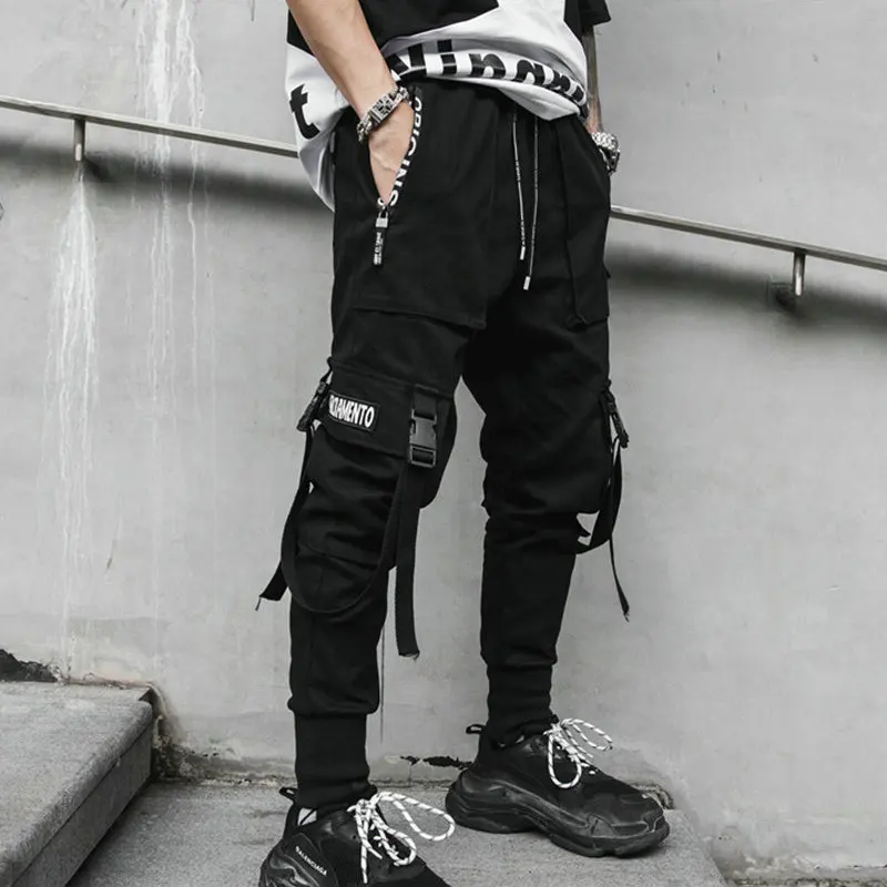 

Spring Hip Hop Joggers Men Black Harem Pants Multi-pocket Ribbons Man Sweatpants Streetwear Casual Mens Pants M-3XL